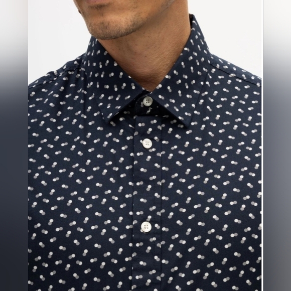 Julian & Mark Men's Size XL Ryan Geo Dot Print Long Sleeve Button Up Navy Shirt - Picture 9 of 13